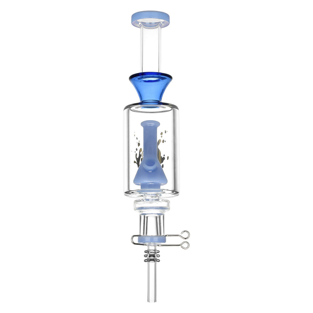 Pulsar Beaker Perc Vapor Vessel 2.0 with Quartz Tip, 8.5" tall, 14mm Female in Blue, Front View