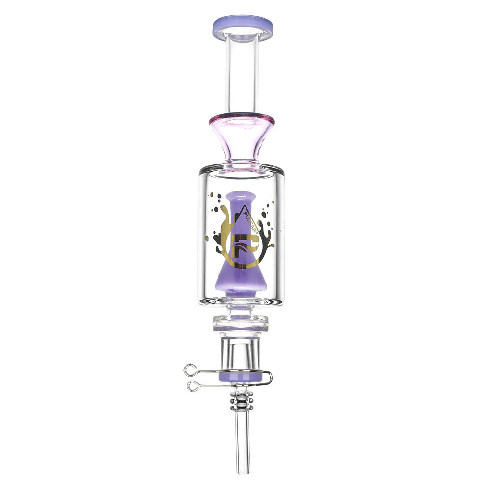Pulsar Beaker Perc Vapor Vessel 2.0 with Quartz Tip, 8.5" 14mm Female in Pink - Front View