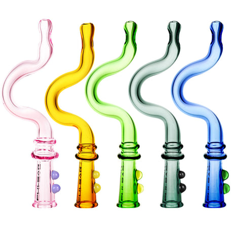 Assorted colors Pulsar 'Bendy' Glass Blunt/Joint Holders with borosilicate glass on white background