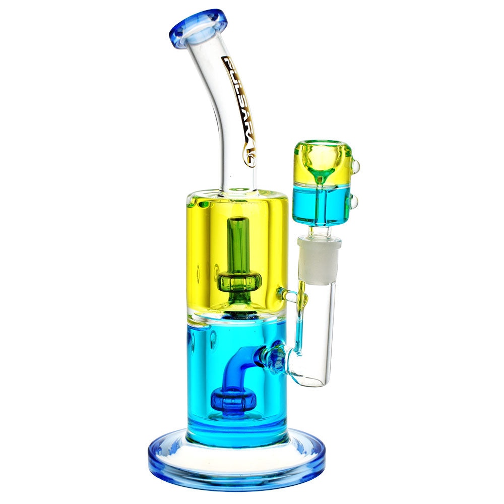 Pulsar Bicolor Glycerin Chugger Water Pipe, 9.75" tall, front view with a 14mm female joint