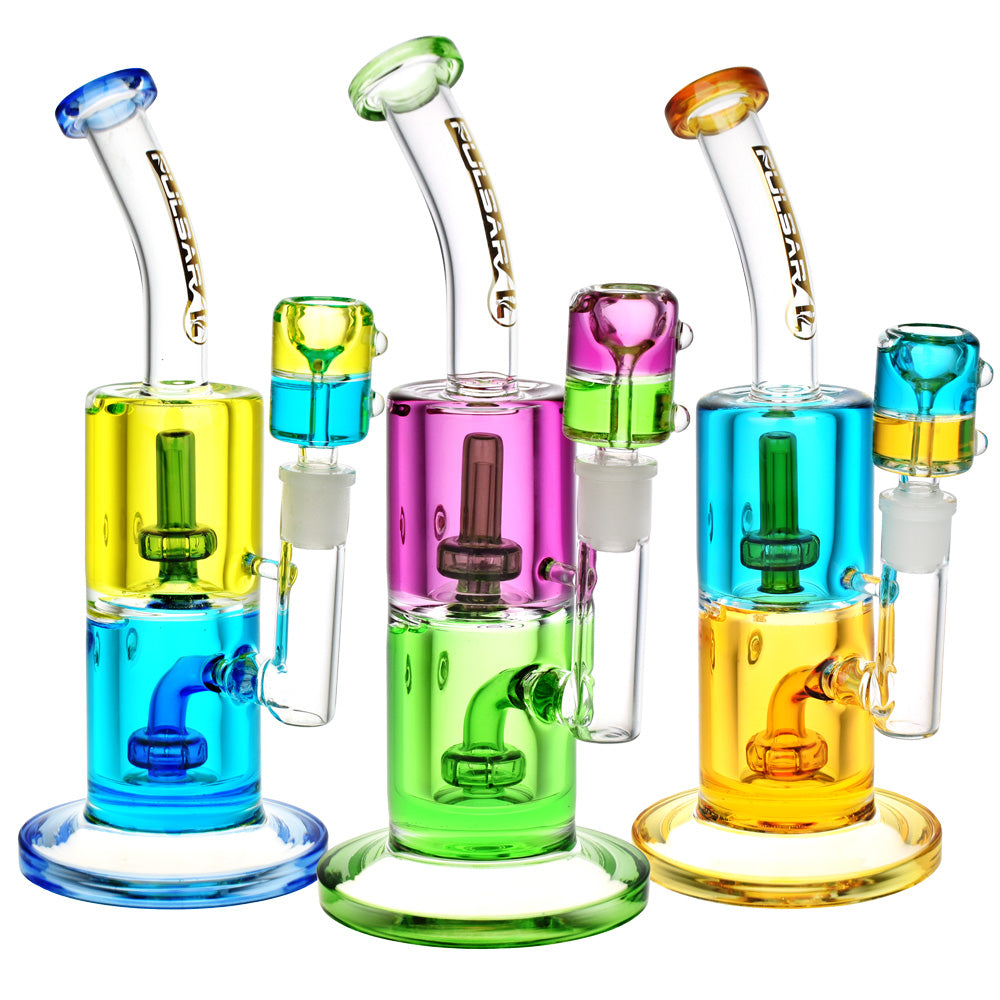 Pulsar Bicolor Glycerin Chugger Water Pipes in various colors with angled mouthpieces