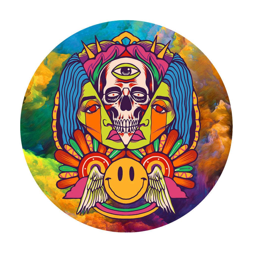 Pulsar Bottoms Up Trippin' Water Pipe design detail, vibrant psychedelic art on borosilicate glass