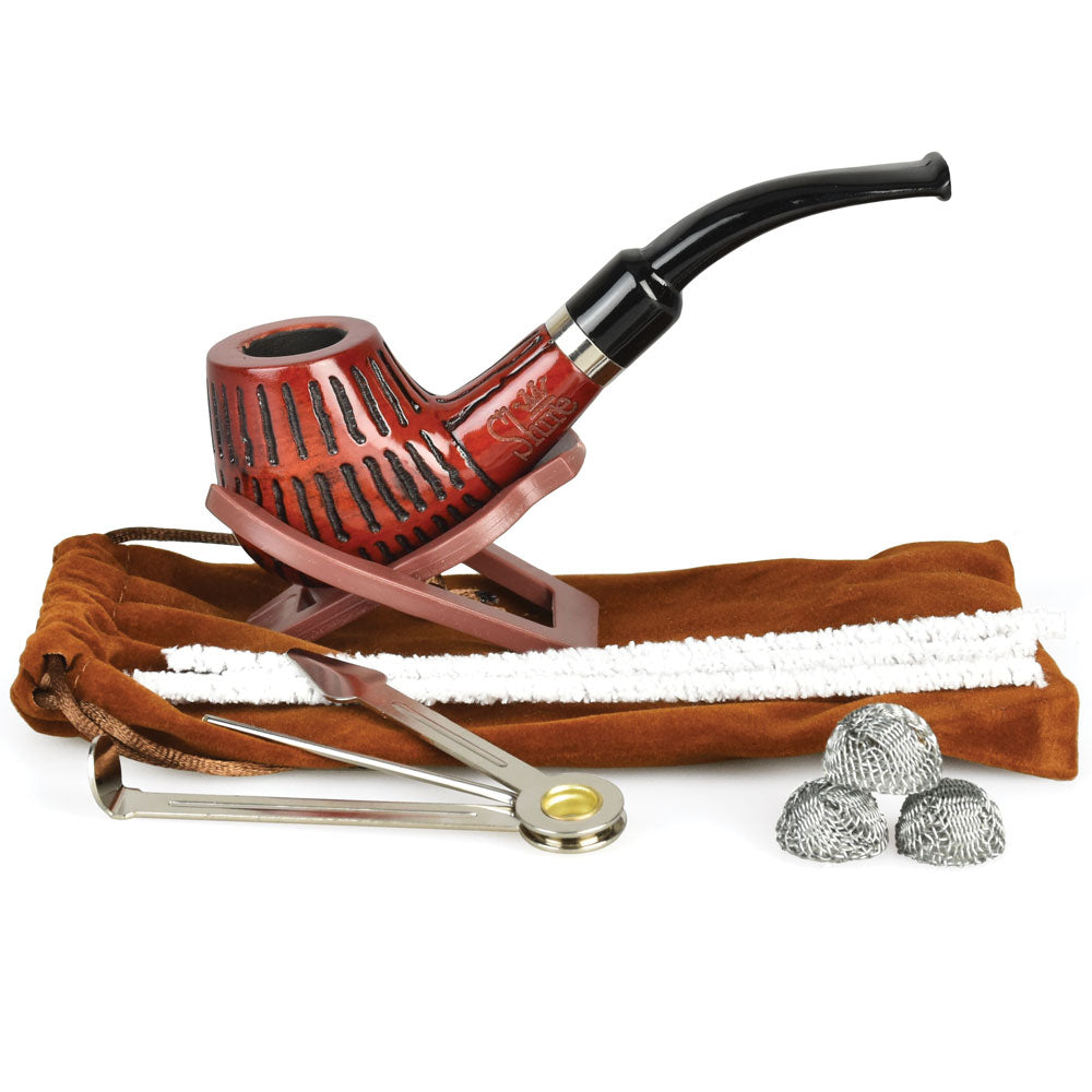 Pulsar Brandy Rosewood Tobacco Pipe with accessories on white background