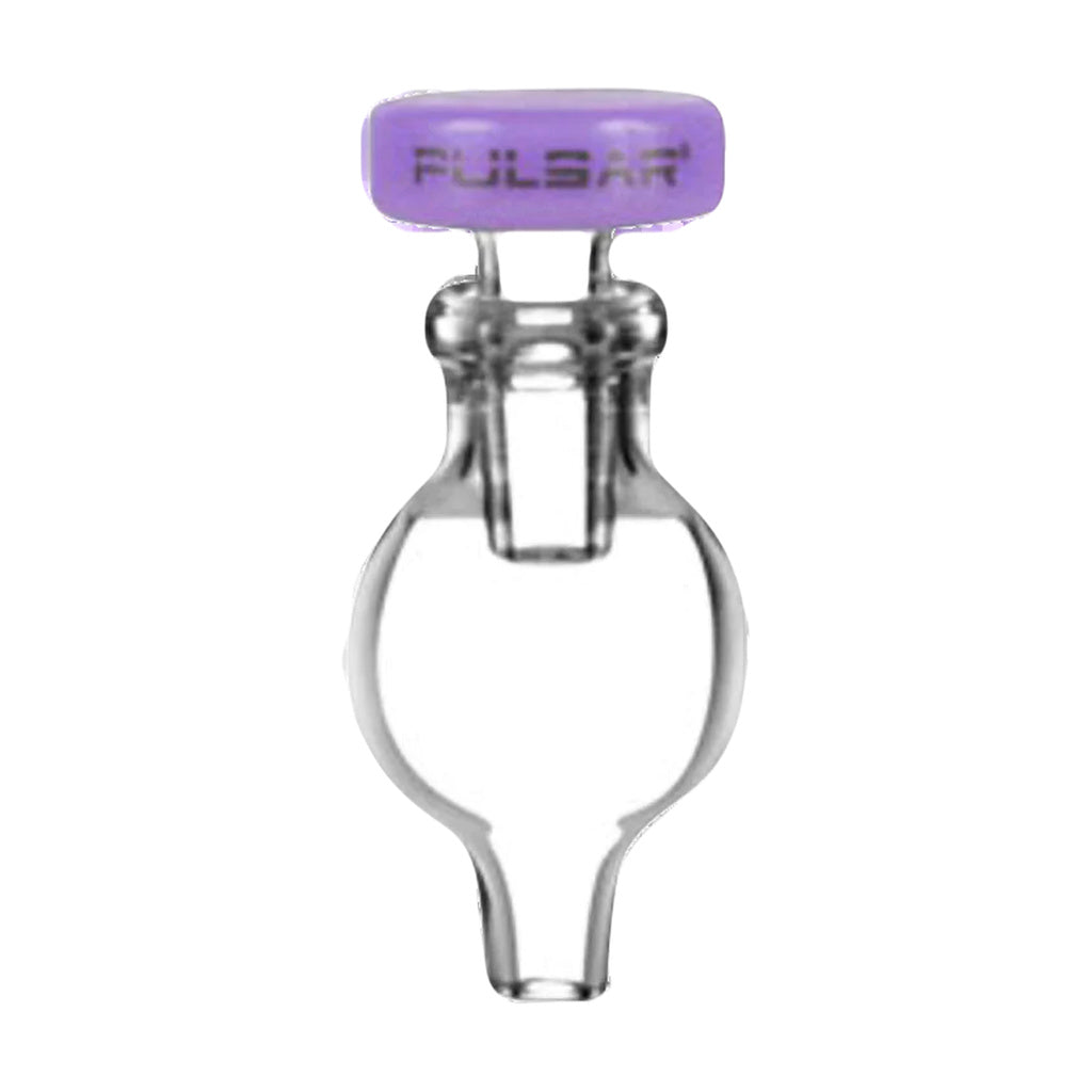 Pulsar Bubble Carb Cap with airflow control for dab rigs, clear borosilicate glass, front view