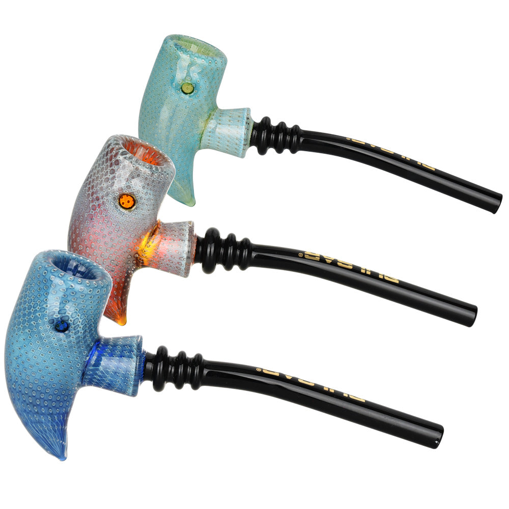 Pulsar Bubble Matrix Hammer Hand Pipes in Blue and Red with Black Stems - Top View