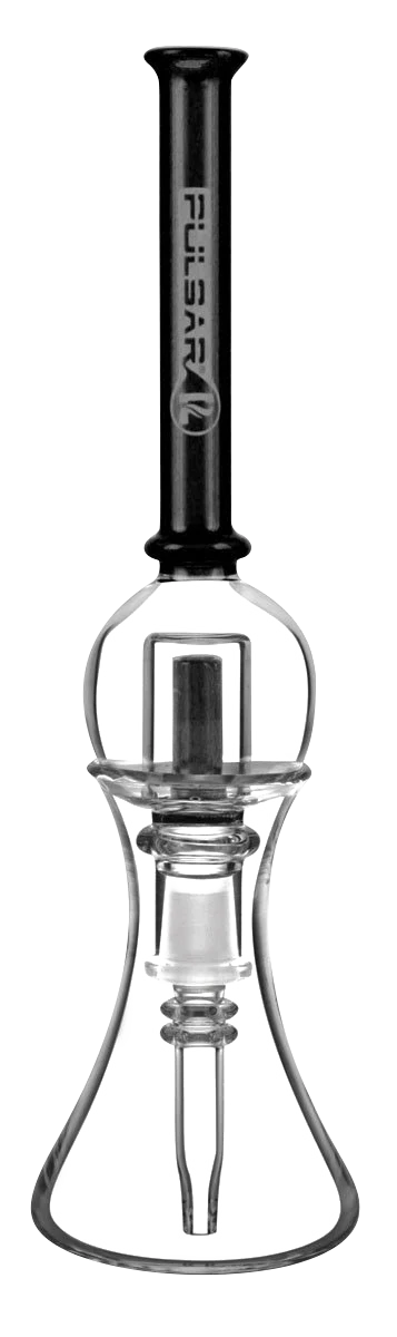 Pulsar Bubble Vapor Vessel front view with Quartz Tip & Stand, portable 8.5" borosilicate glass dab straw