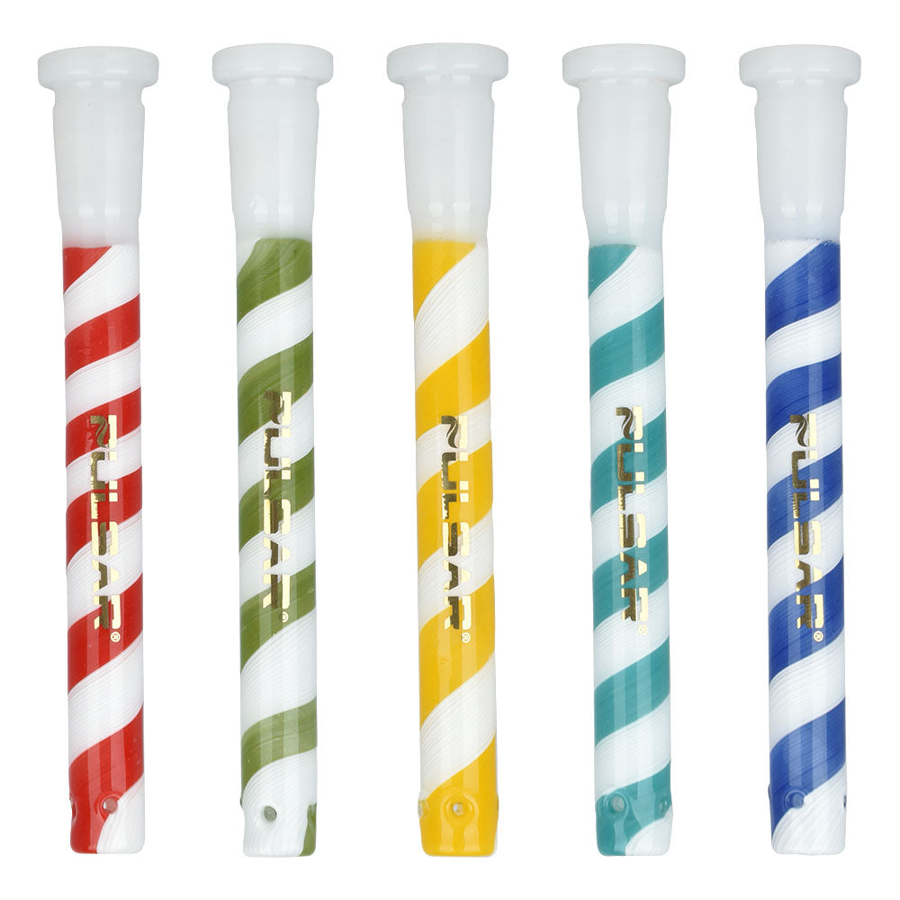Pulsar Candy Stripe Downstem Set, 14mm & 19mm sizes, 5 pieces, Borosilicate Glass, front view