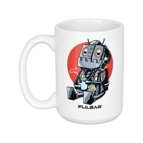 Pulsar DopeBot Ceramic Mug, 15oz, with quirky robot design, front view on white background