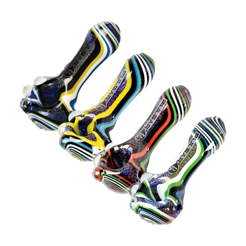 Pulsar Cosmic Journey Dichro Hand Pipe, Borosilicate Glass, for Dry Herbs, Angled View