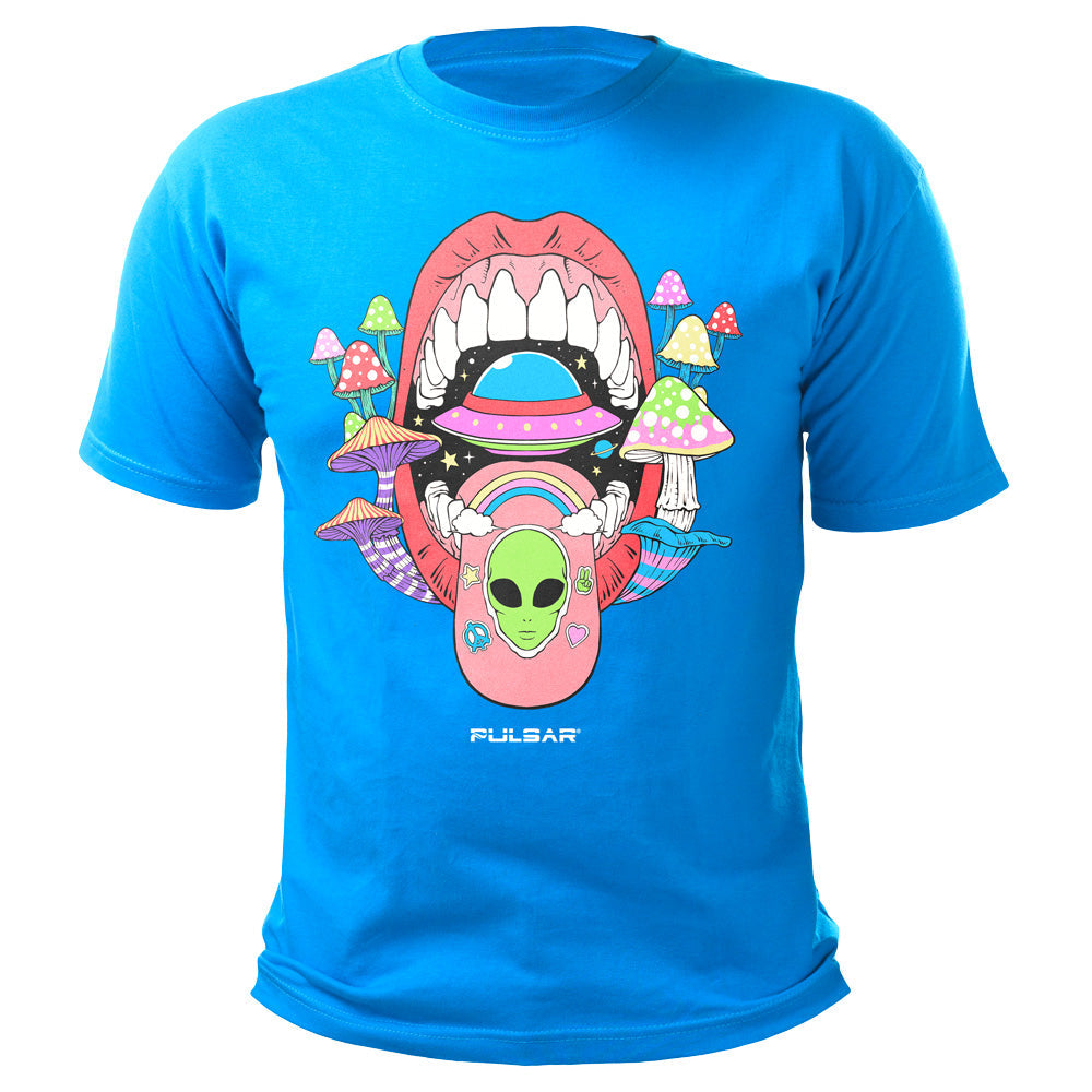 Pulsar Cotton T-Shirt in Blue with Droptime Psychedelic Design, Front View