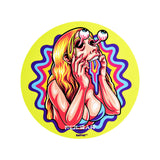 Pulsar DabPadz rubber dab mat with vibrant psychedelic design, top view on white background
