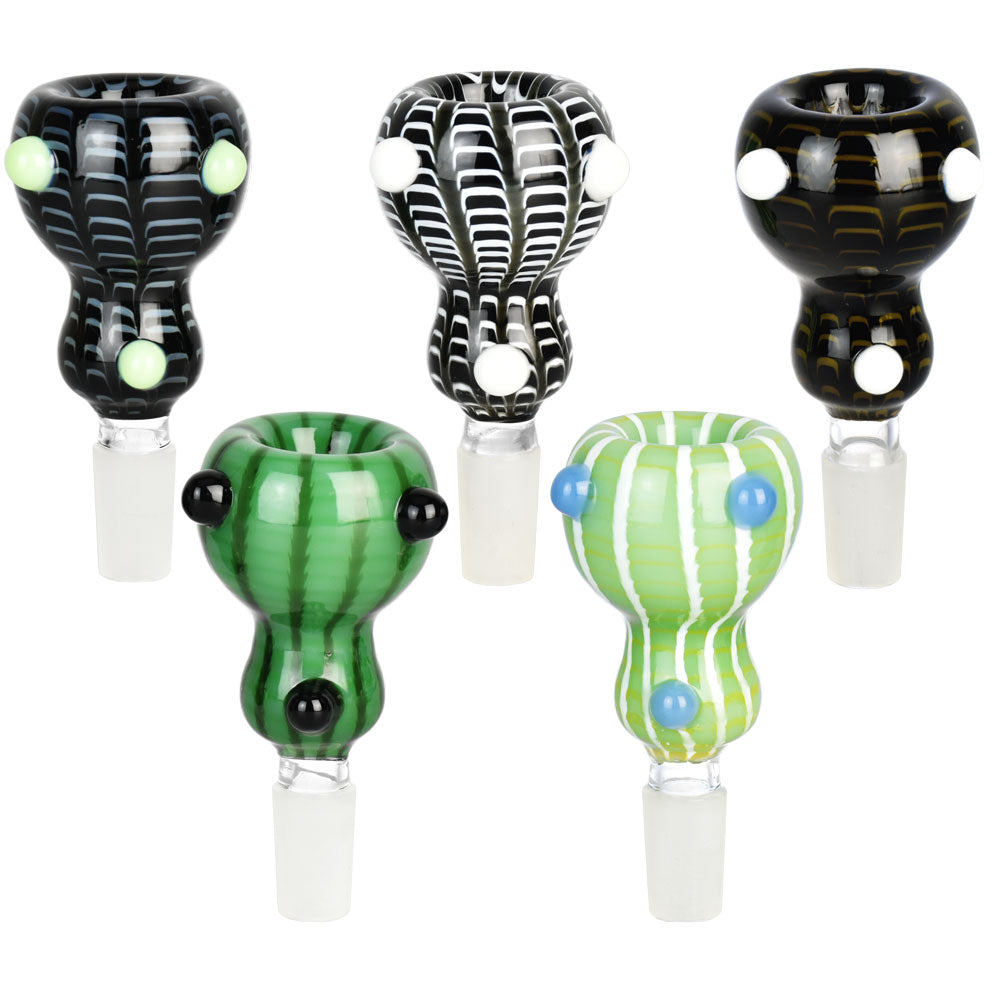 Pulsar Decorative Gourd Bowl Slides with Marbles in various patterns, front view on white background