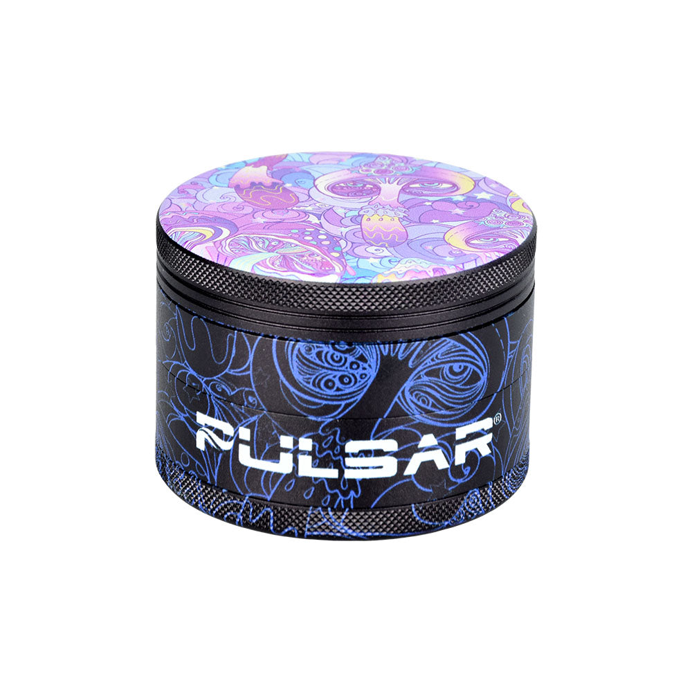 Pulsar Metal Grinder with Melting Mushroom Design, 4-Piece, 2.5" Size, Front View on White