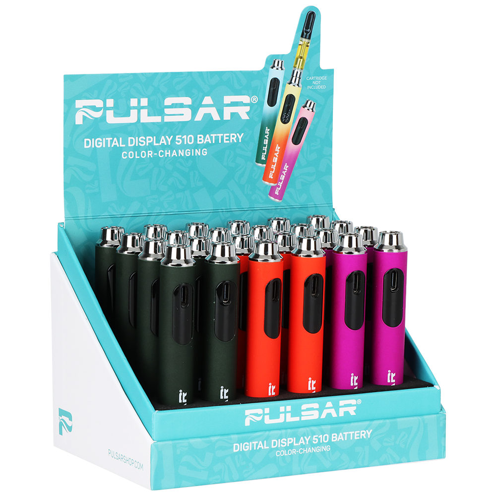 Pulsar 510 battery with 3 preset voltage settings, 15-second preheat and USB-C charging, 24-count pack
