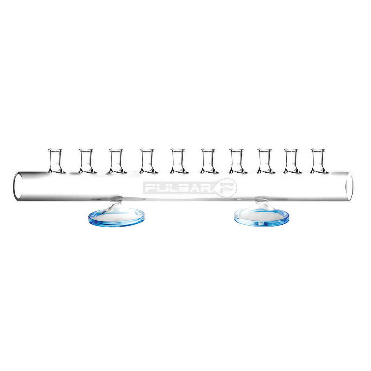 Pulsar borosilicate glass display for bangers and bowls with 14mm joints on white background
