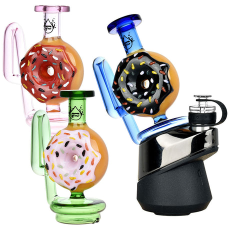 Pulsar Donut Attachments for Puffco Peak/Pro in various colors, clear borosilicate glass, side view