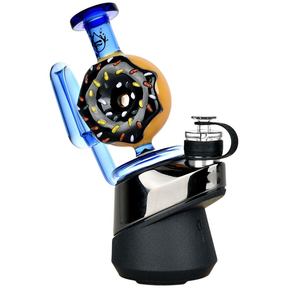Pulsar Donut Attachment for Puffco Peak/Pro, clear glass with colorful sprinkles, side view on white background