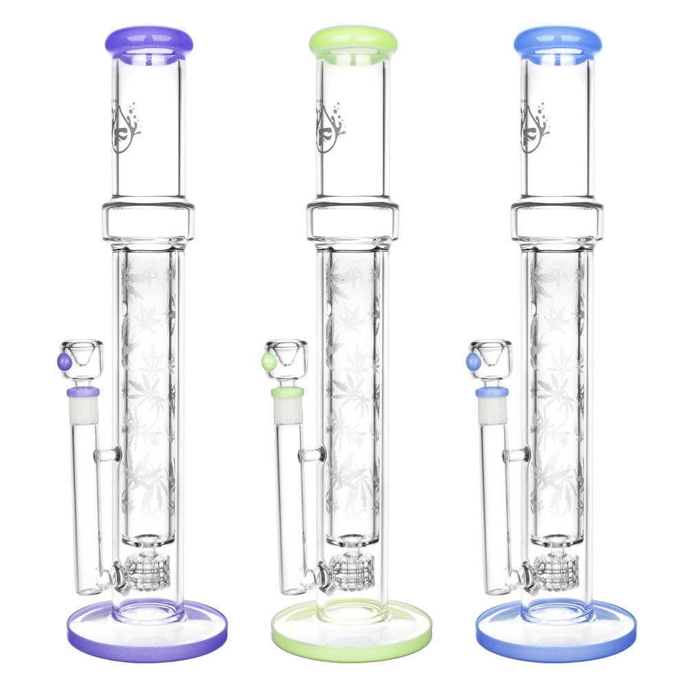 Pulsar Double Wall Perc Tube Water Pipes in Black, Clear, and Blue with Matrix Percolator, Front View