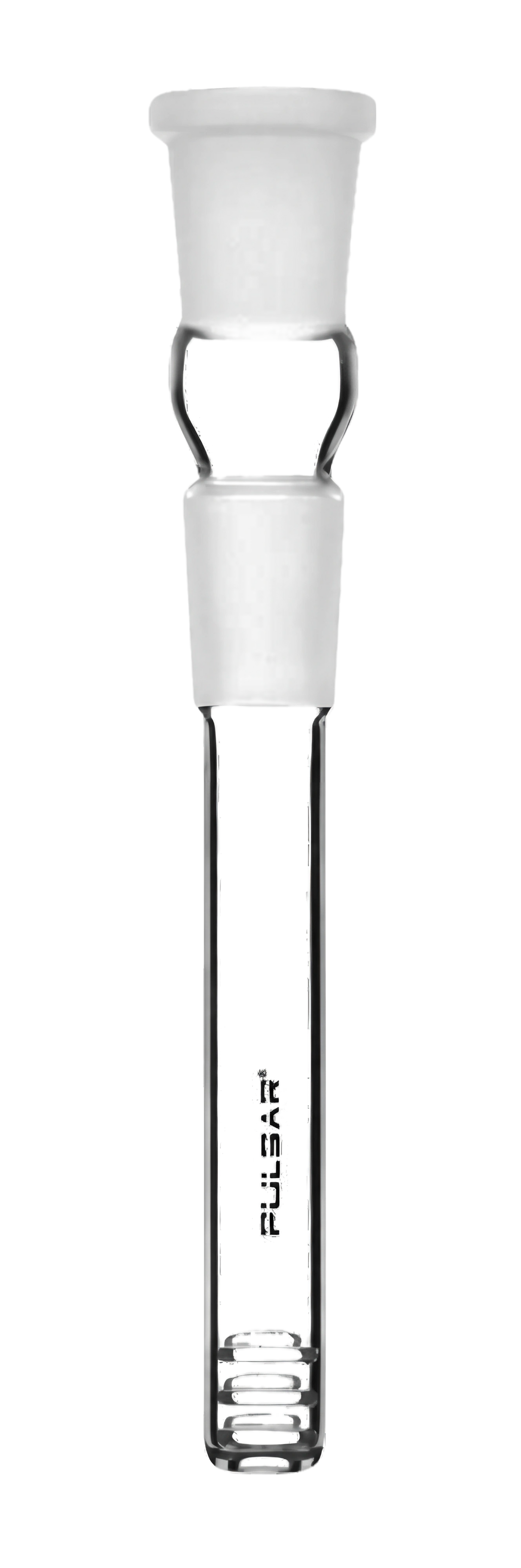 Pulsar Borosilicate Glass Downstem, 3.5" length, 19mm male to female joint, clear, side view