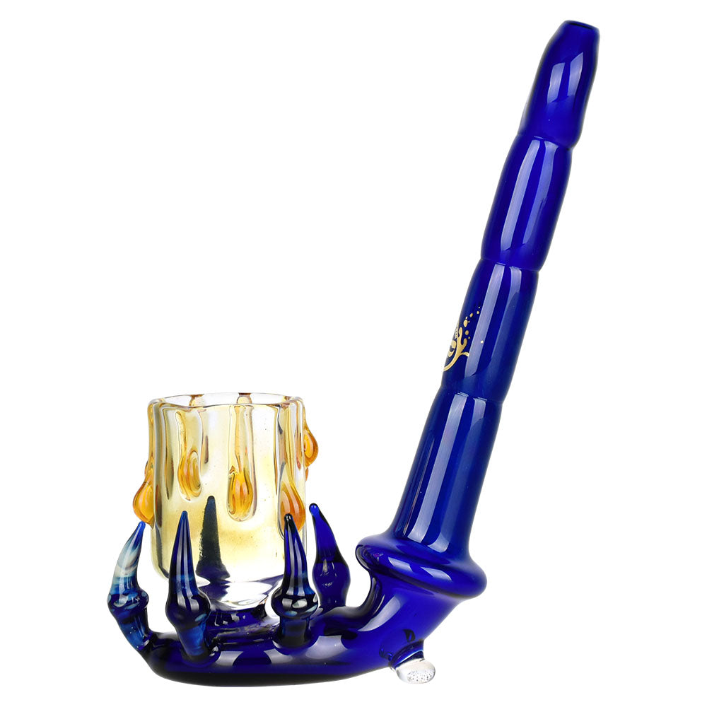 Pulsar Dragon Claw Sherlock Pipe in blue with carb cap for Puffco Proxy, side view on white