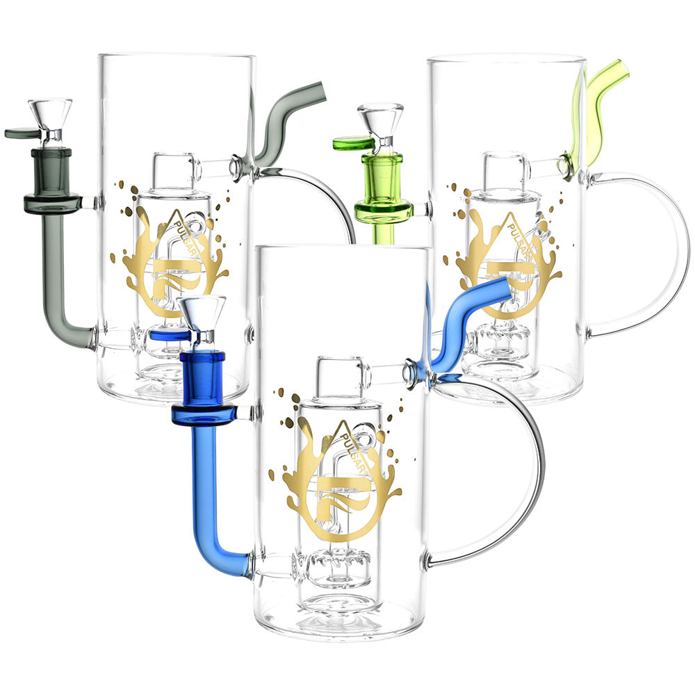 Pulsar Beer Mug Recycler Water Pipes with Disc Percolator, 7" Height, 14mm Female Joint, in Various Colors