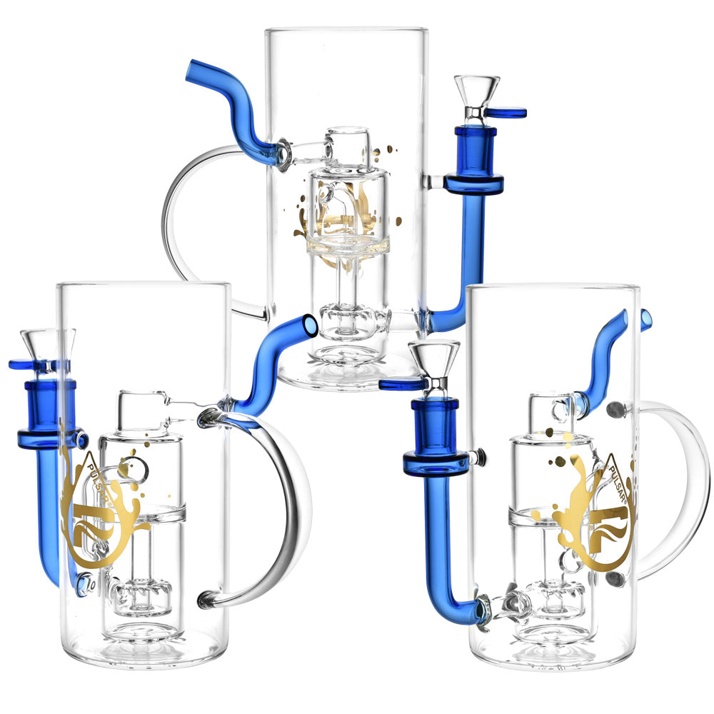 Pulsar Beer Mug Recycler Water Pipe, 7" with Disc Percolator, Clear Borosilicate Glass, 14mm Female Joint, Side View