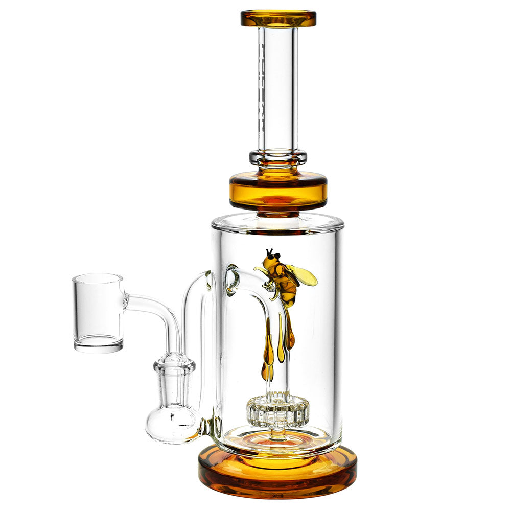 Pulsar Drop Down Bee Dab Rig with 14mm Quartz Banger, Borosilicate Glass, Front View