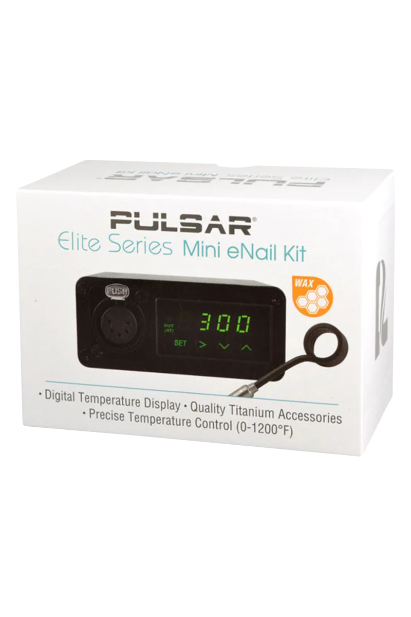 Pulsar Elite Series Mini eNail Kit with digital display and titanium accessories, front view on white background