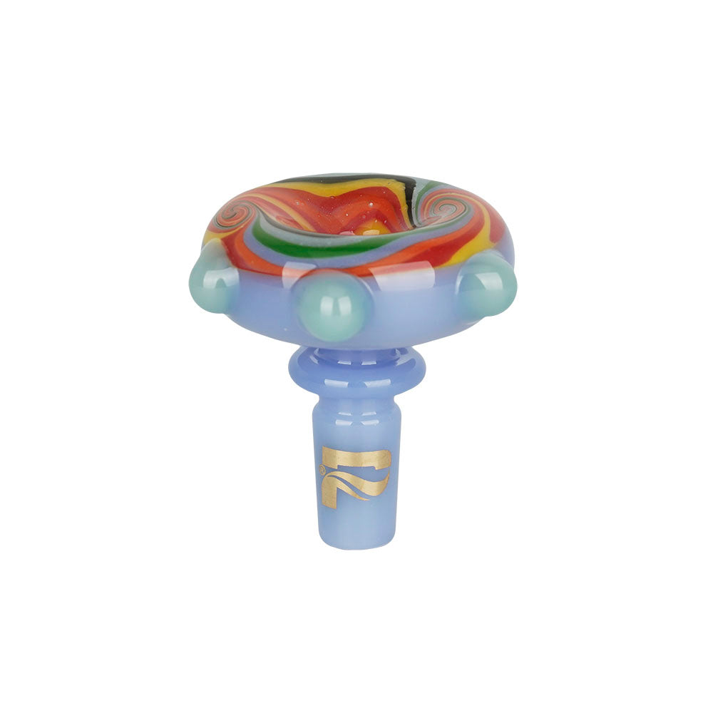 Pulsar Feelin' Funky 14mm Herb Slide in Blue with Colorful Marbles, Front View on White Background