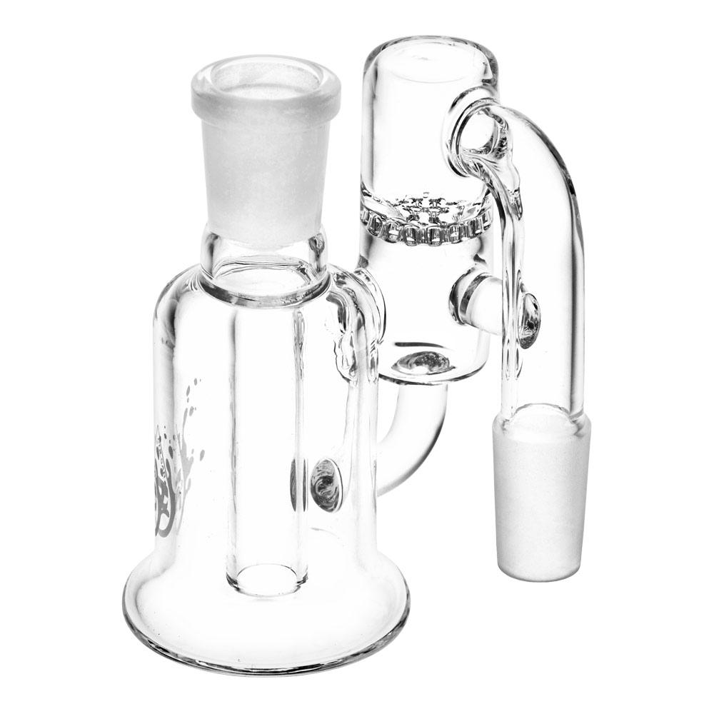 Pulsar Glass Dual Chamber Ash Catcher, clear borosilicate with 14mm joint, front view on white background