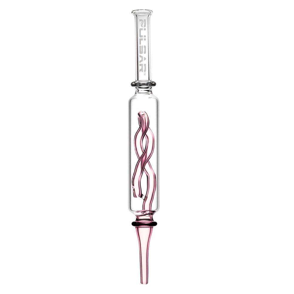 Pulsar Transparent Pink Glass Dab Straw with Inner Twist Perc, Borosilicate, 8.5", Front View