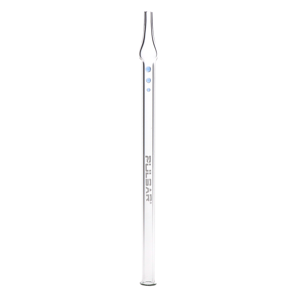 Pulsar borosilicate glass dab straw with an integrated tip and baked-on Pulsar logo, 10 inches long