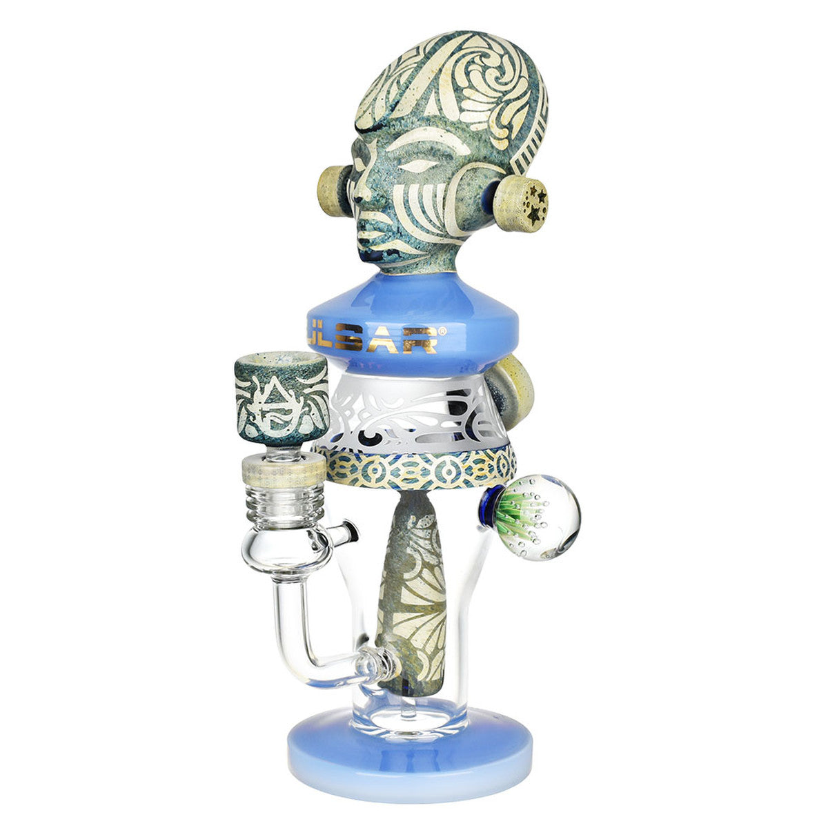 Pulsar Hieroglyph High Priestess Water Pipe, 11" Borosilicate Glass Bong with Intricate Design