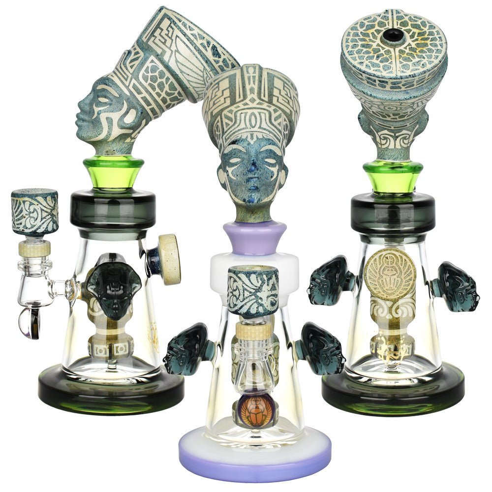 Pulsar Hieroglyph Series Ramses Water Pipe, 10", 14mm Female, Borosilicate Glass, Multiple Views