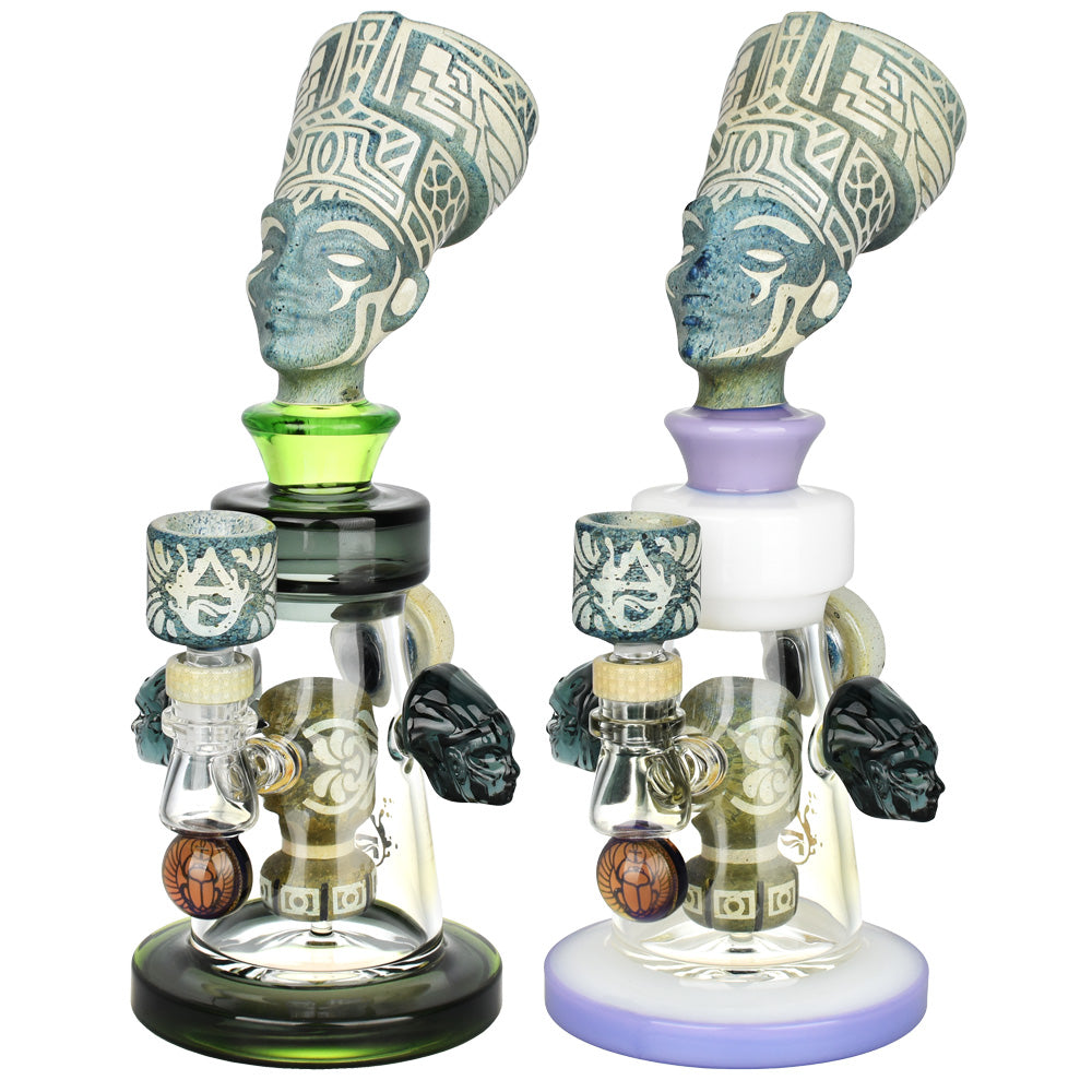 Pulsar Hieroglyph Ramses Water Pipes with intricate designs, 10-inch height, 14mm female joint - Front View