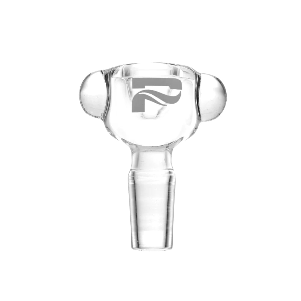 Pulsar High End Clear Borosilicate Glass Herb Slide Bowl, Male Joint, Front View