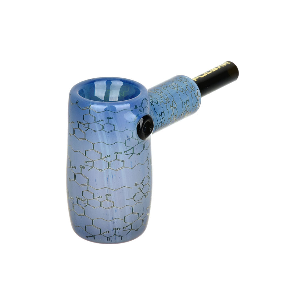 Pulsar Blue Mini Hammer Bubbler with THC Blueprint, Borosilicate Glass, 3.5" Tall, Side View
