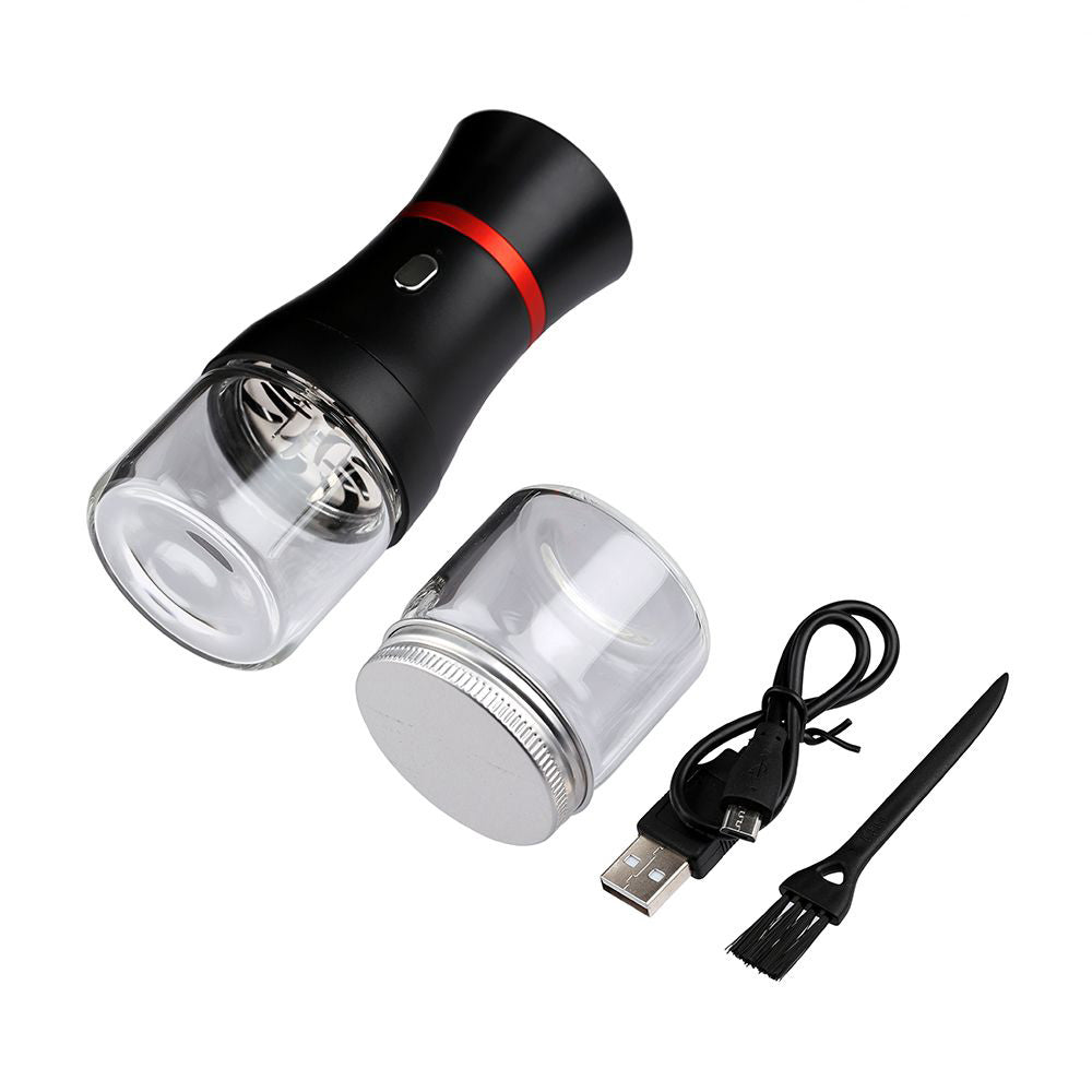 Pulsar King Kut Electric Herb Grinder in Black with USB Cable, Clear Glass Chamber, and Accessories