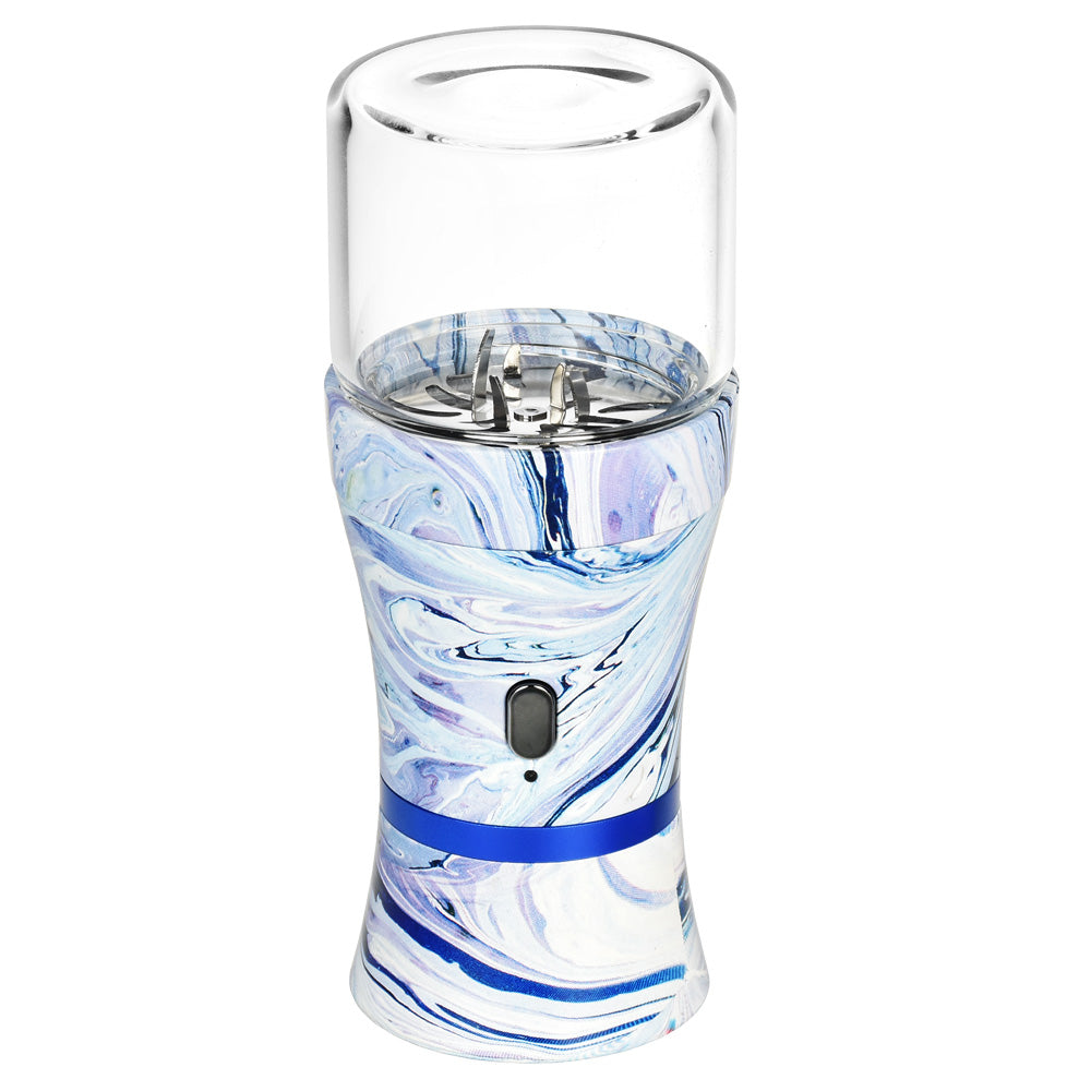 Pulsar King Kut Electric Grinder in black and clear, medium size with battery power, front view on white background