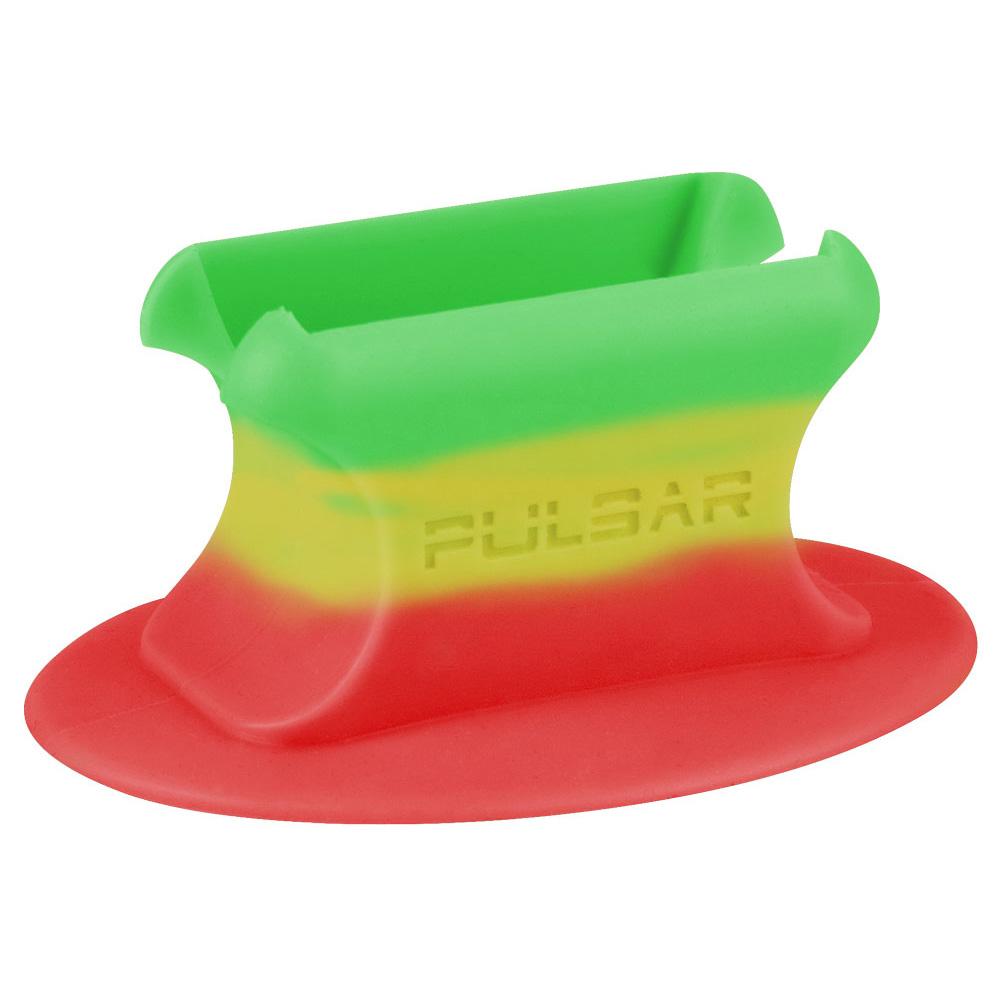 Pulsar Knuckle Bubbler Stand in Silicone, Rasta Colors, Front View on White Background