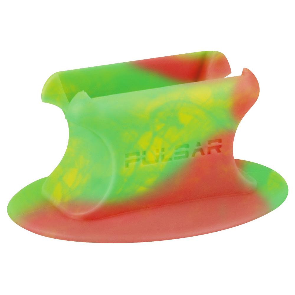 Pulsar Knuckle Bubbler Stand in vibrant silicone, side view on white background, portable size 3.3" x 2.3"