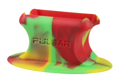 Pulsar Knuckle Bubbler Stand in Rasta colors, front view on a seamless white background