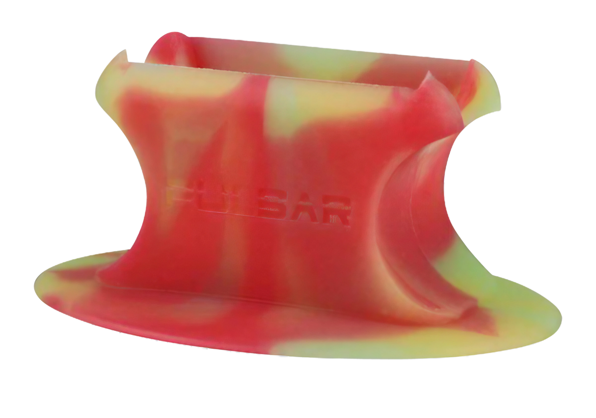 Pulsar Knuckle Bubbler Stand in Rasta Glow, durable silicone, front view, compact size for portability