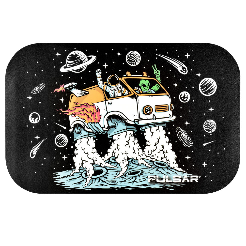 Pulsar Space Van Magnetic Rolling Tray Lid, 11"x7", with cosmic design, top view