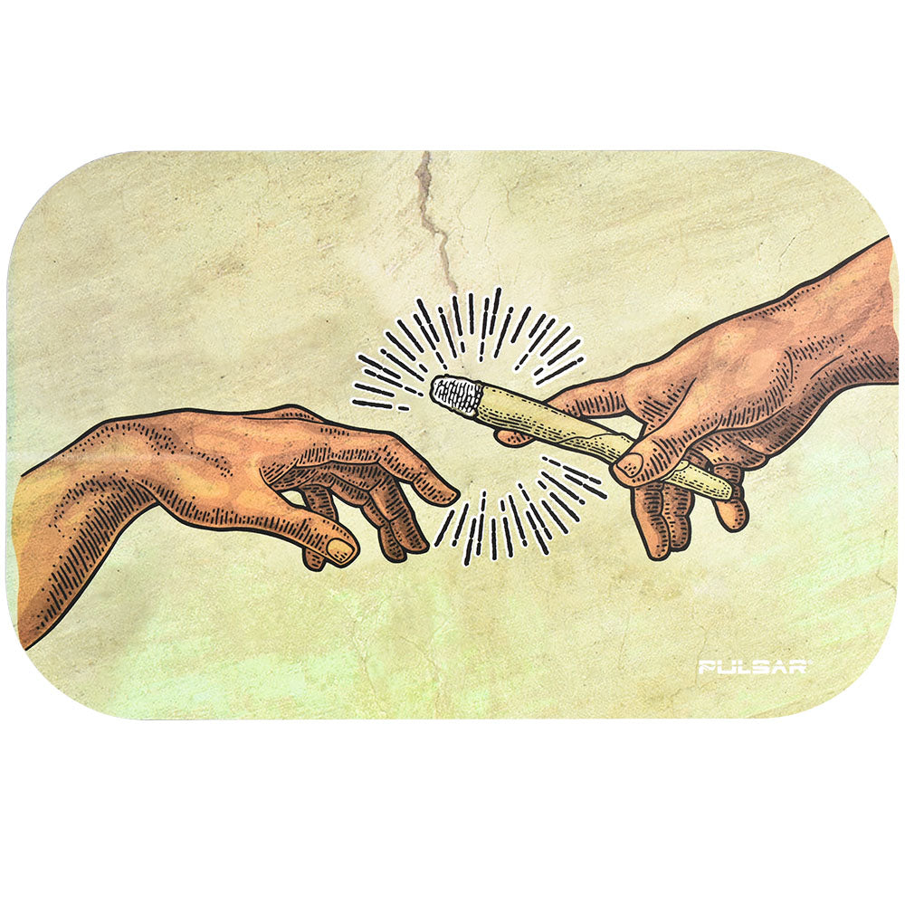 Pulsar Magnetic Rolling Tray Lid featuring Creation of Passage artwork, 11"x7" size, top view