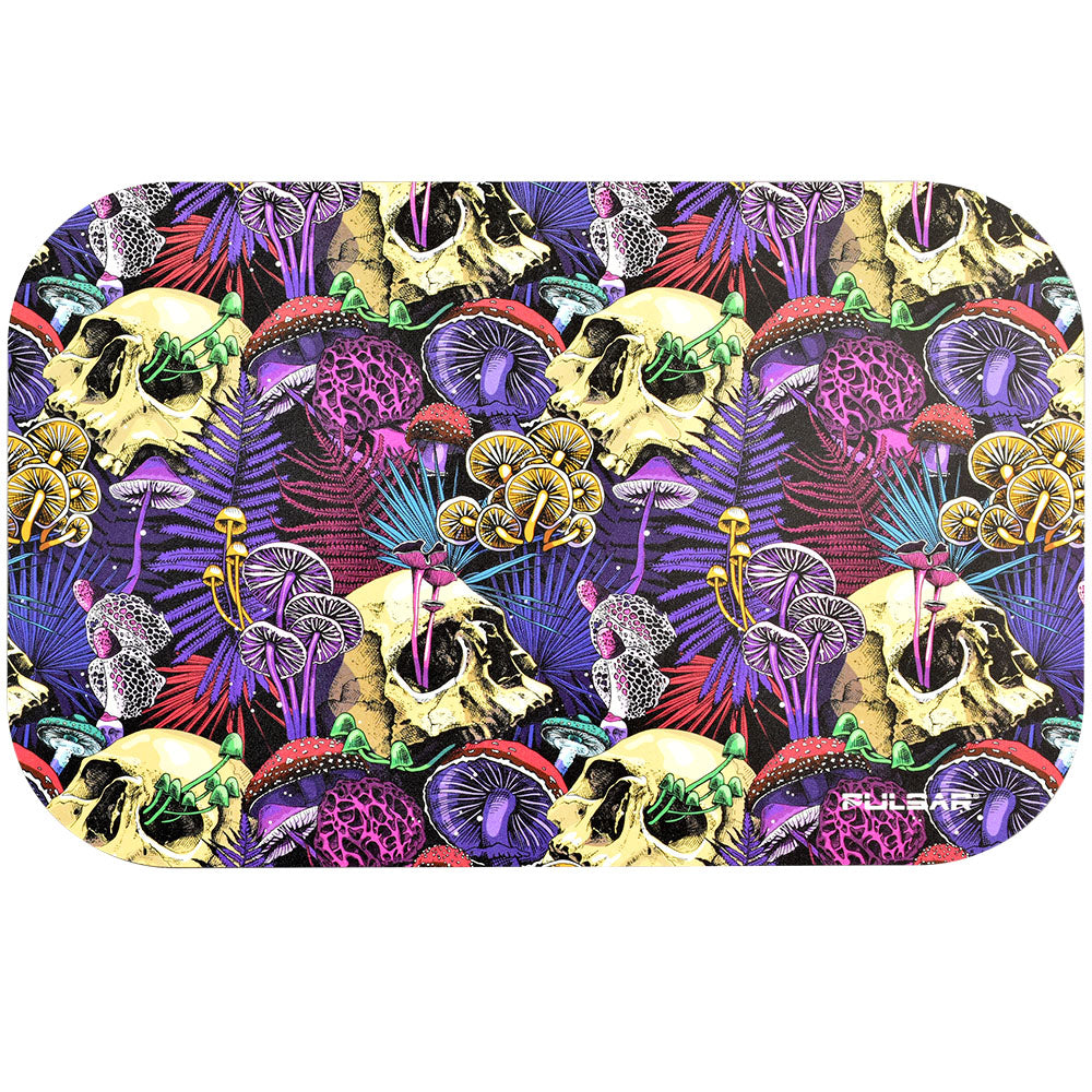 Pulsar Magnetic Rolling Tray Lid with vibrant Forgotten Trip design, 11"x7", top view on white background