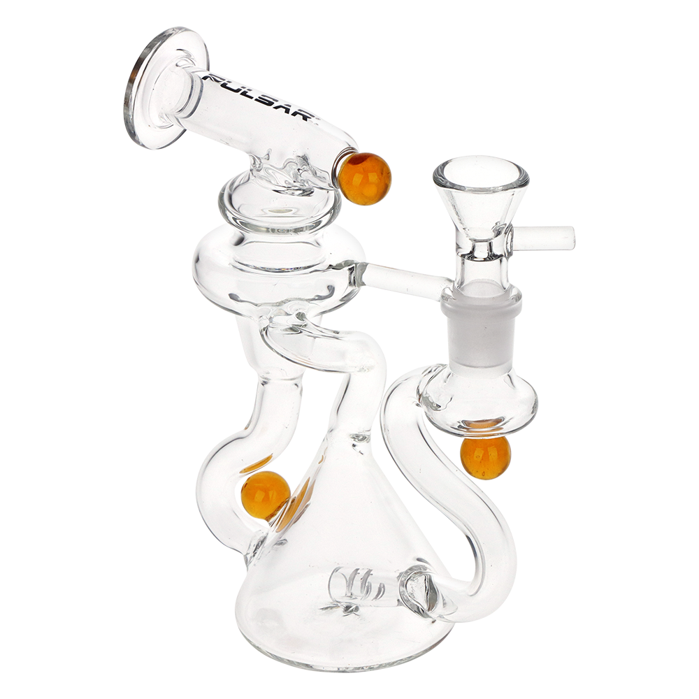 Amber Pulsar recycler bong with an in-line percolator, a conical base and a 14mm female joint