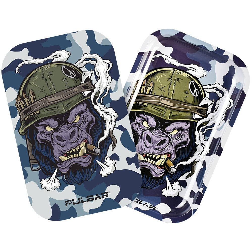 Pulsar Gorilla Warfare Metal Rolling Tray with Lid, 11"x7", Camo Design, Top View