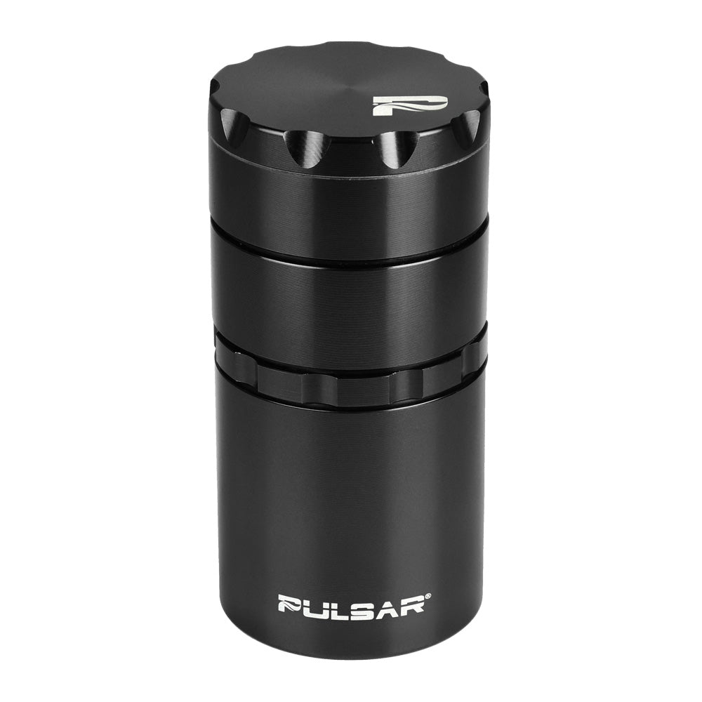 Pulsar Metal 4-Piece Grinder and Storage in Black, 2" Diameter - Front View on White Background