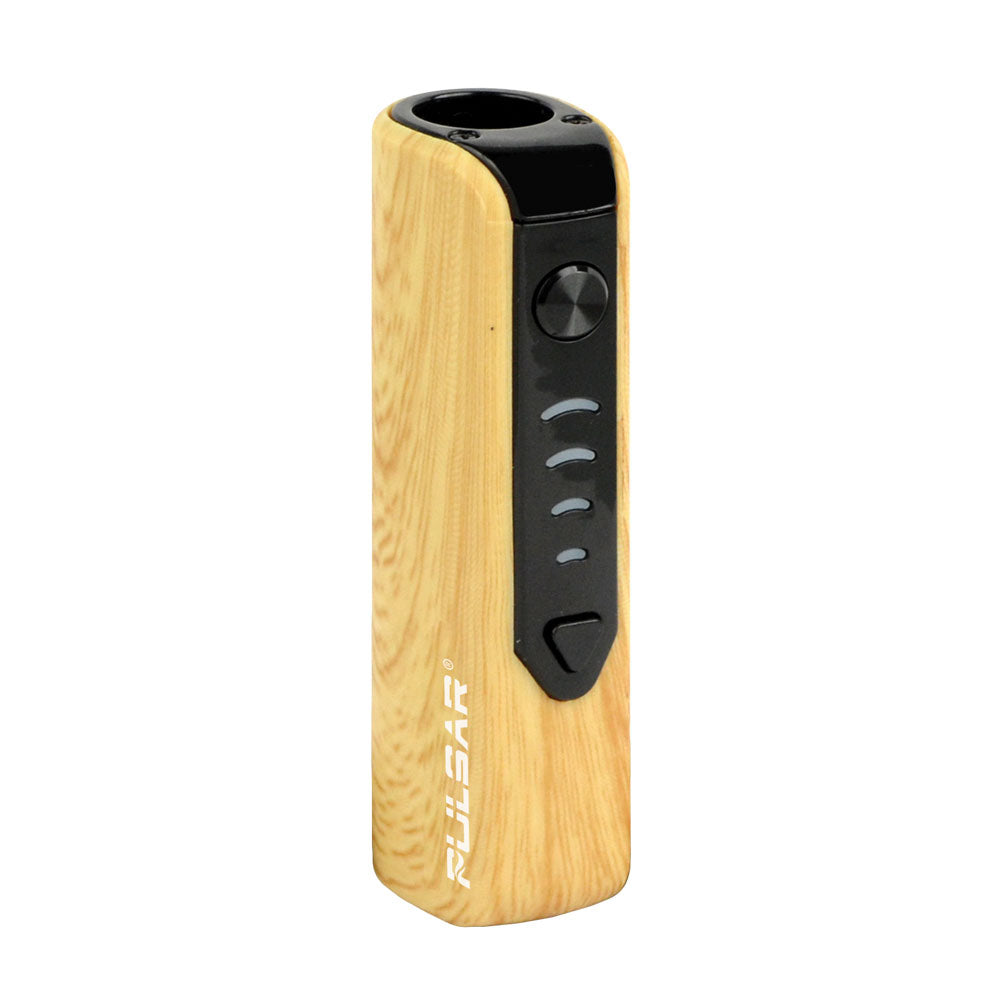 Pulsar Mobi Vaporizer in Wood Grain - Sleek, Portable Design with LED Indicators - Front View